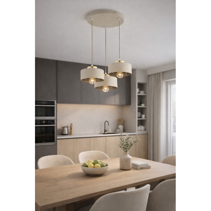 Brilagi - Lampadario a sospensione con cavo SPRING 3xE27/60W/230V beige/oro