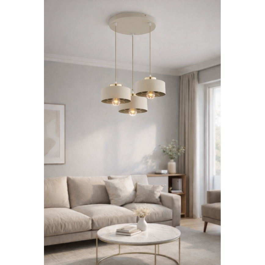 Brilagi - Lampadario a sospensione con cavo SPRING 3xE27/60W/230V beige/oro