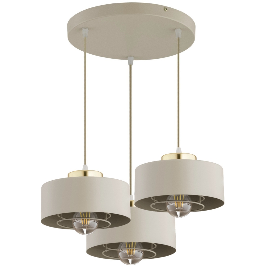 Brilagi - Lampadario a sospensione con cavo SPRING 3xE27/60W/230V beige/oro