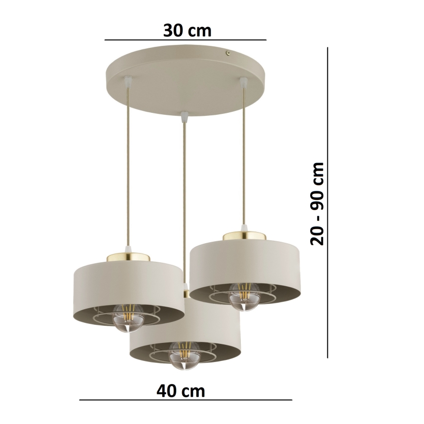 Brilagi - Lampadario a sospensione con cavo SPRING 3xE27/60W/230V beige/oro