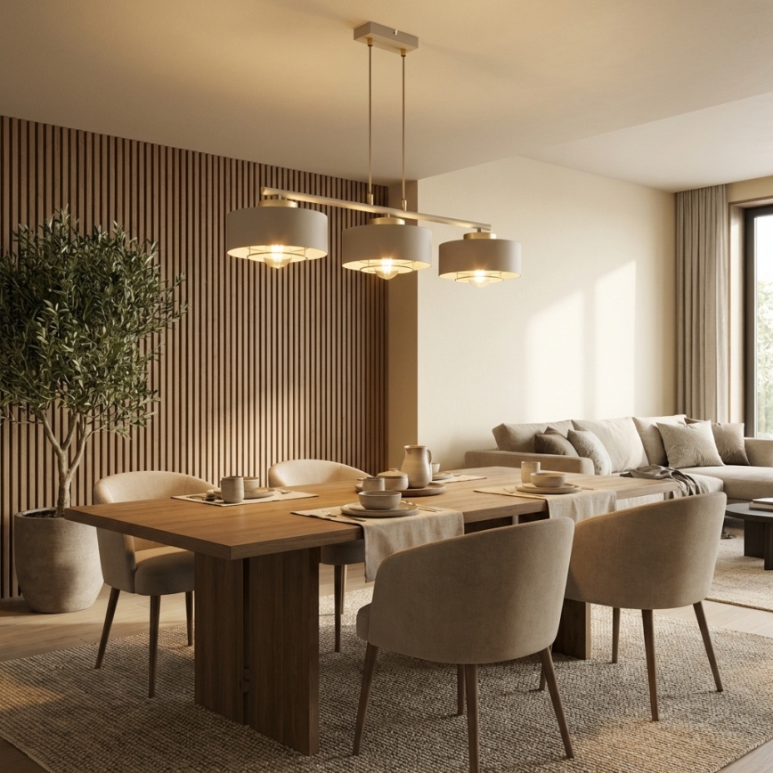 Brilagi - Lampadario a sospensione con cavo SPRING 3xE27/60W/230V beige/oro