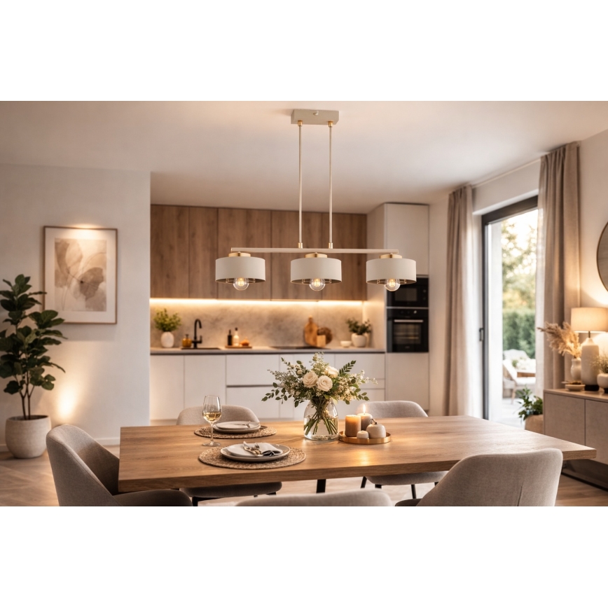Brilagi - Lampadario a sospensione con cavo SPRING 3xE27/60W/230V beige/oro