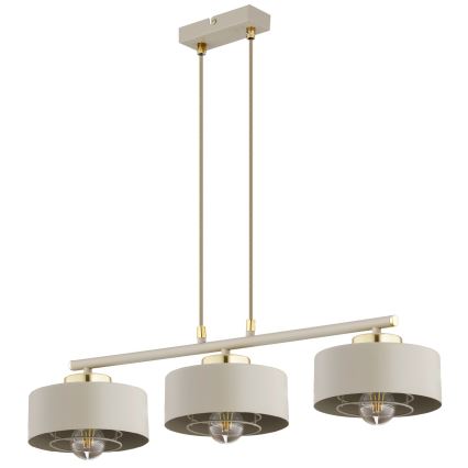 Brilagi - Lampadario a sospensione con cavo SPRING 3xE27/60W/230V beige/oro