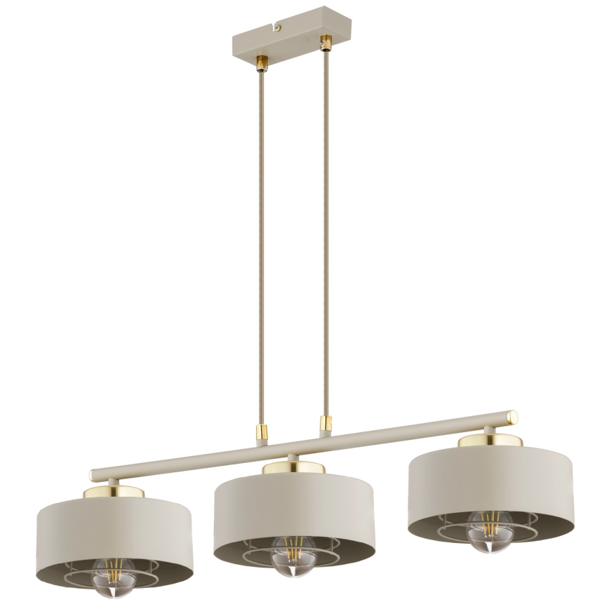 Brilagi - Lampadario a sospensione con cavo SPRING 3xE27/60W/230V beige/oro