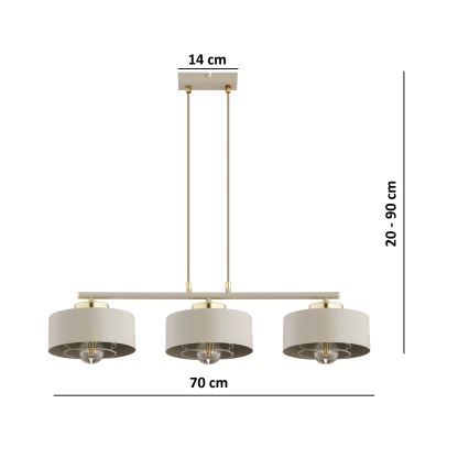 Brilagi - Lampadario a sospensione con cavo SPRING 3xE27/60W/230V beige/oro