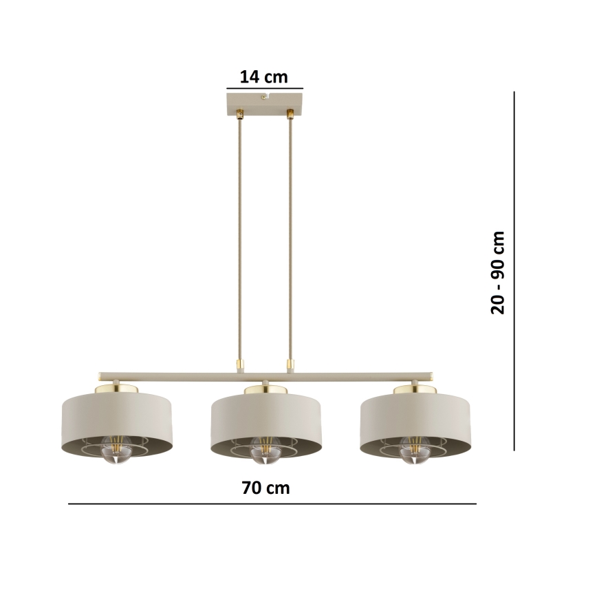 Brilagi - Lampadario a sospensione con cavo SPRING 3xE27/60W/230V beige/oro