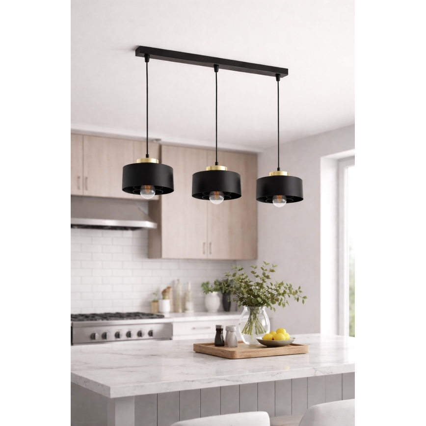 Brilagi - Lampadario a sospensione con cavo SPRING 3xE27/60W/230V nero/oro