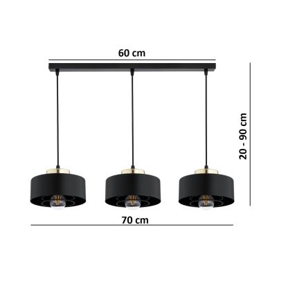 Brilagi - Lampadario a sospensione con cavo SPRING 3xE27/60W/230V nero/oro