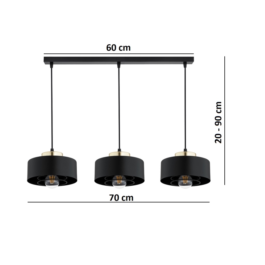 Brilagi - Lampadario a sospensione con cavo SPRING 3xE27/60W/230V nero/oro