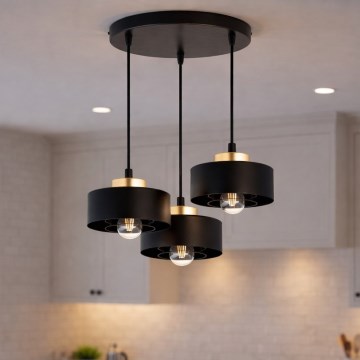 Brilagi - Lampadario a sospensione con cavo SPRING 3xE27/60W/230V nero/oro