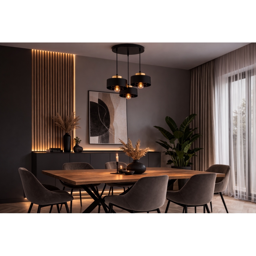 Brilagi - Lampadario a sospensione con cavo SPRING 3xE27/60W/230V nero/oro