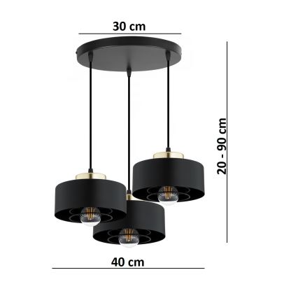 Brilagi - Lampadario a sospensione con cavo SPRING 3xE27/60W/230V nero/oro