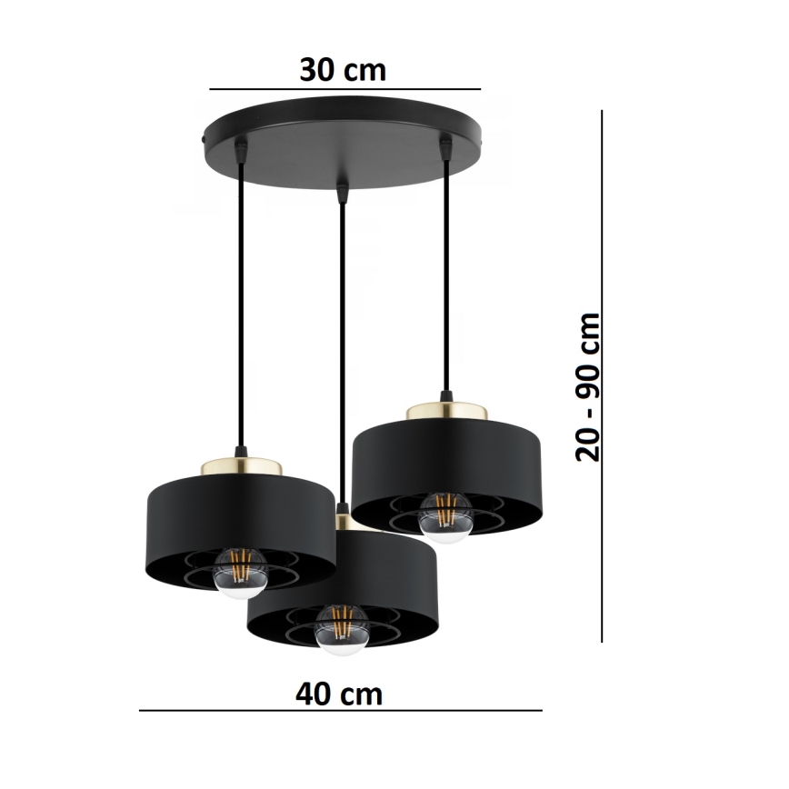 Brilagi - Lampadario a sospensione con cavo SPRING 3xE27/60W/230V nero/oro