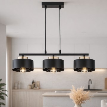 Brilagi - Lampadario a sospensione con cavo SPRING 3xE27/60W/230V nero/oro