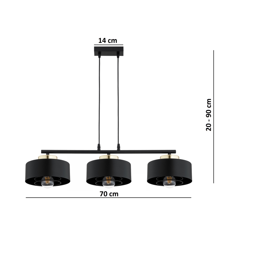 Brilagi - Lampadario a sospensione con cavo SPRING 3xE27/60W/230V nero/oro