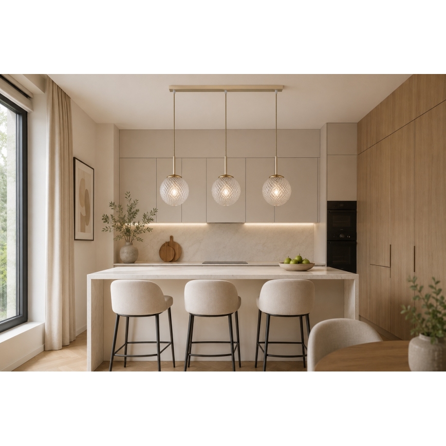 Brilagi - Lampadario a sospensione con cavo STELLA 3xE27/60W/230V beige/oro