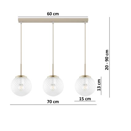 Brilagi - Lampadario a sospensione con cavo STELLA 3xE27/60W/230V beige/oro