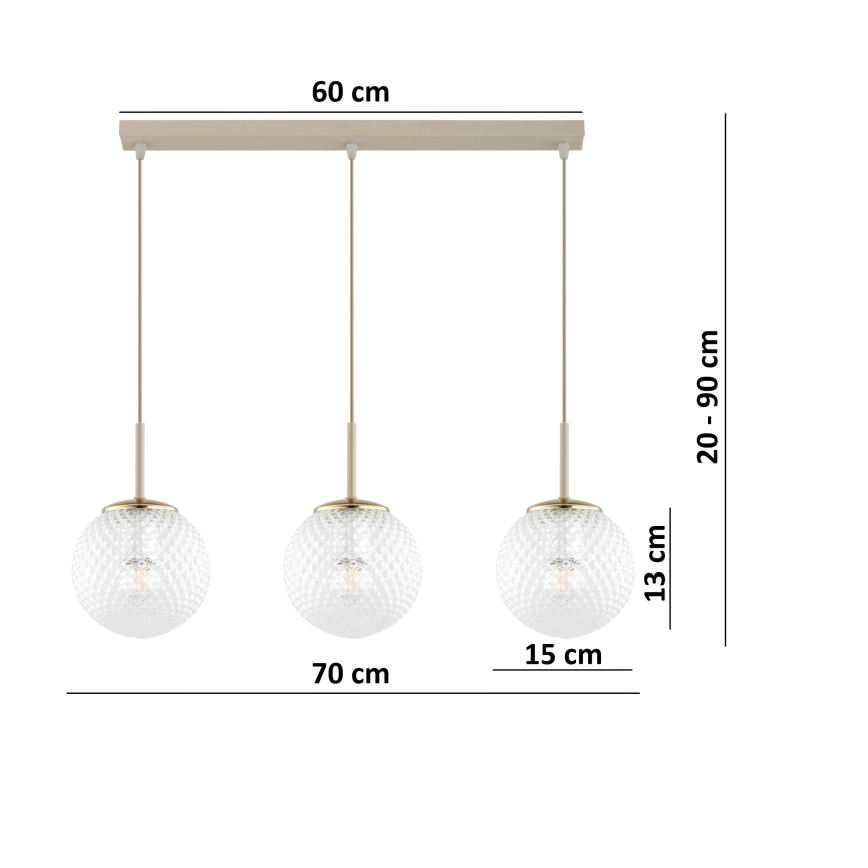 Brilagi - Lampadario a sospensione con cavo STELLA 3xE27/60W/230V beige/oro