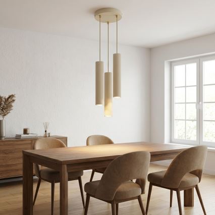 Brilagi - Lampadario a sospensione con cavo TUBE 3xGU10/15W/230V beige/oro