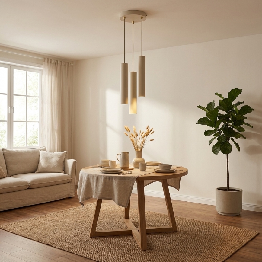Brilagi - Lampadario a sospensione con cavo TUBE 3xGU10/15W/230V beige/oro