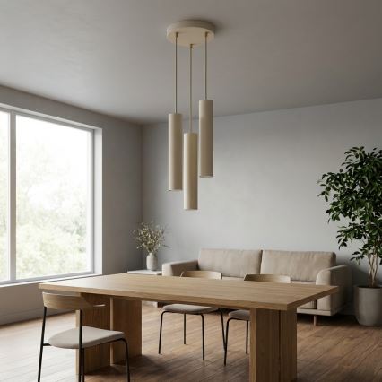 Brilagi - Lampadario a sospensione con cavo TUBE 3xGU10/15W/230V beige/oro