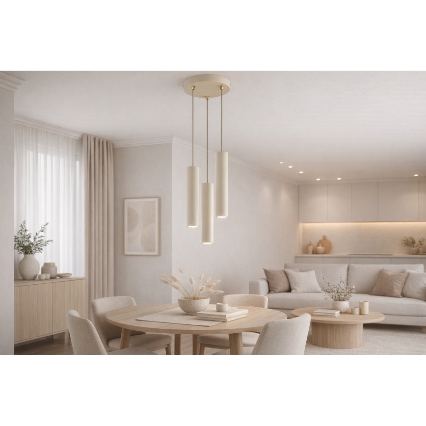 Brilagi - Lampadario a sospensione con cavo TUBE 3xGU10/15W/230V beige/oro