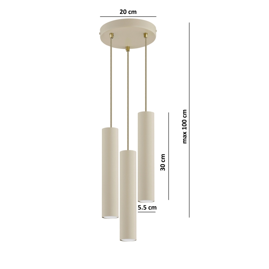 Brilagi - Lampadario a sospensione con cavo TUBE 3xGU10/15W/230V beige/oro