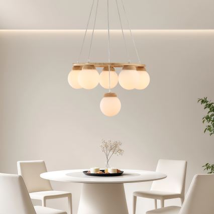 Brilagi - Lampadario a sospensione con cavo VISBY WOOD 6xE27/60W/230V Ø 58 cm in legno di caucciù