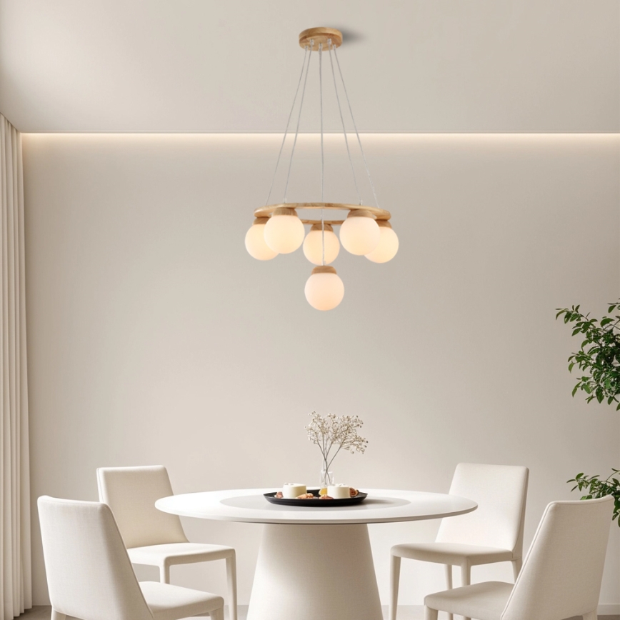 Brilagi - Lampadario a sospensione con cavo VISBY WOOD 6xE27/60W/230V Ø 58 cm in legno di caucciù