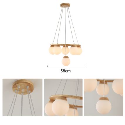 Brilagi - Lampadario a sospensione con cavo VISBY WOOD 6xE27/60W/230V Ø 58 cm in legno di caucciù