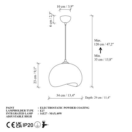 Brilagi - Lampadario a sospensione con cavo WABI SABI 1xE27/40W/230V Ø 34 cm bianco