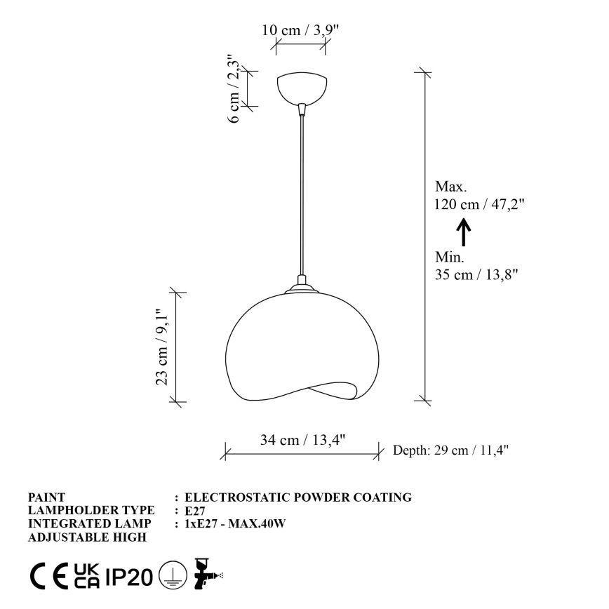 Brilagi - Lampadario a sospensione con cavo WABI SABI 1xE27/40W/230V Ø 34 cm bianco
