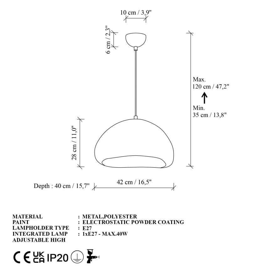 Brilagi - Lampadario a sospensione con cavo WABI SABI 1xE27/40W/230V Ø 42 cm bianco