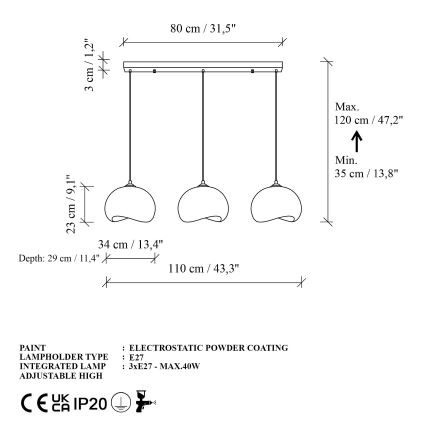 Brilagi - Lampadario a sospensione con cavo WABI SABI 3xE27/40W/230V bianco