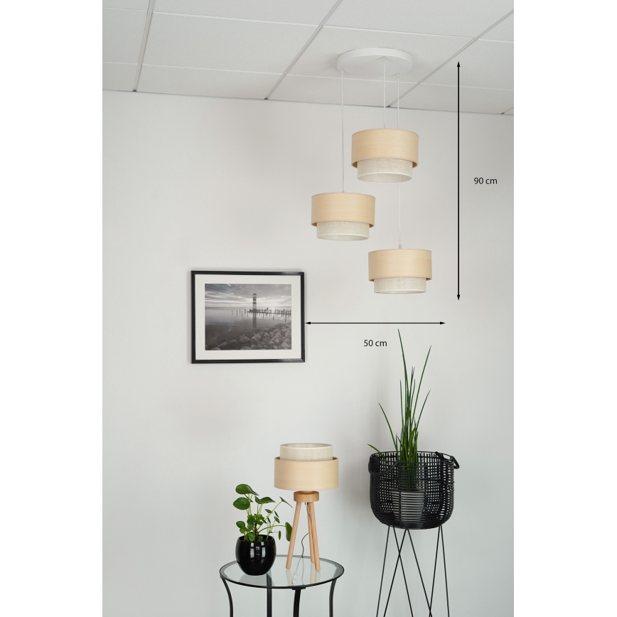 Brilagi - Lampadario a sospensione con filo ARIZONA BOHO 3xE27/15W/230V beige/bianco