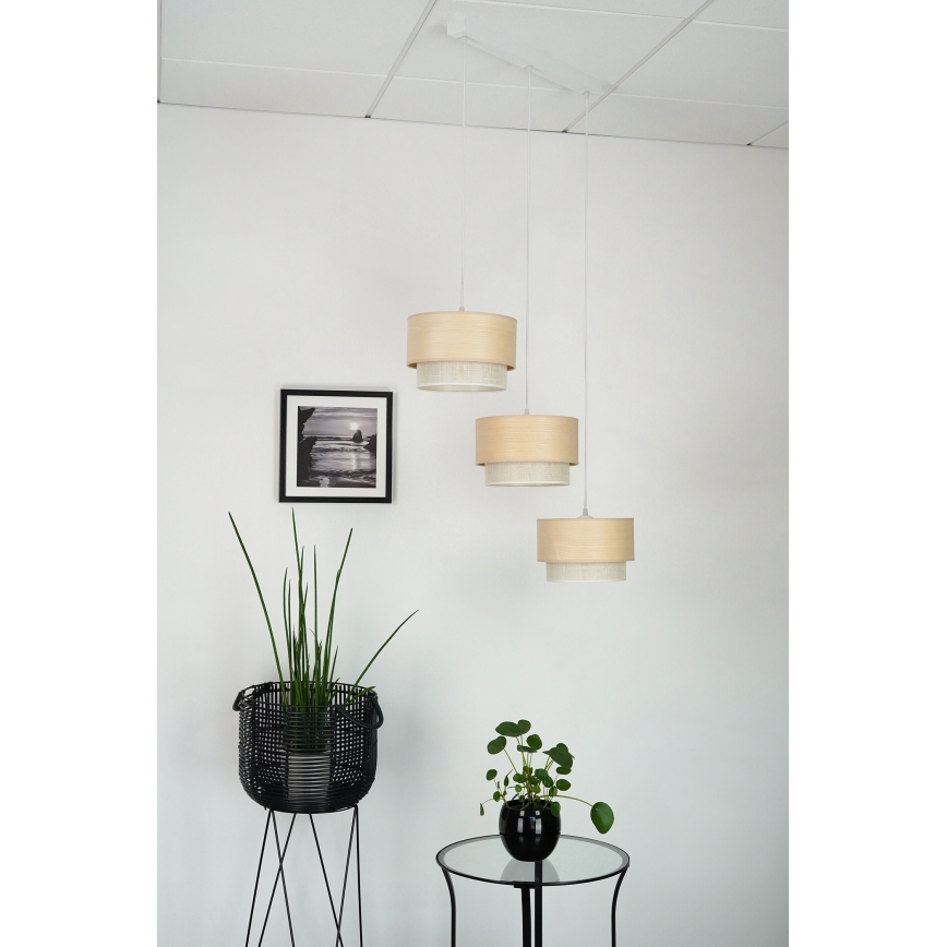 Brilagi - Lampadario a sospensione con filo ARIZONA BOHO 3xE27/15W/230V beige/bianco