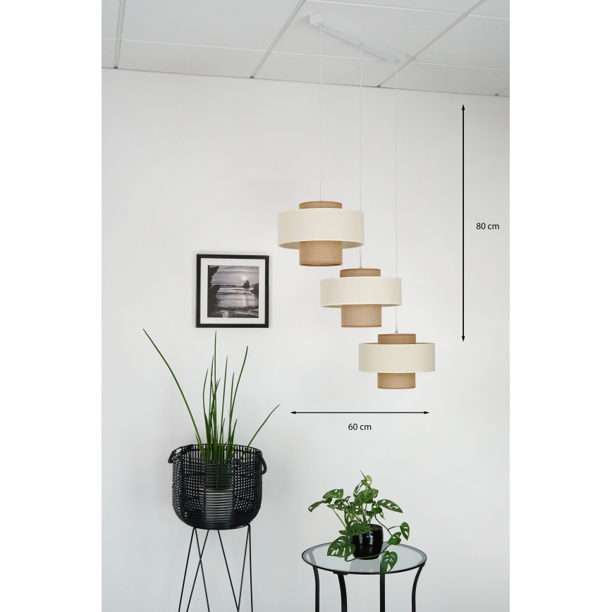 Brilagi - Lampadario a sospensione con filo DALLAS 3xE27/15W/230V marrone/color crema/bianco