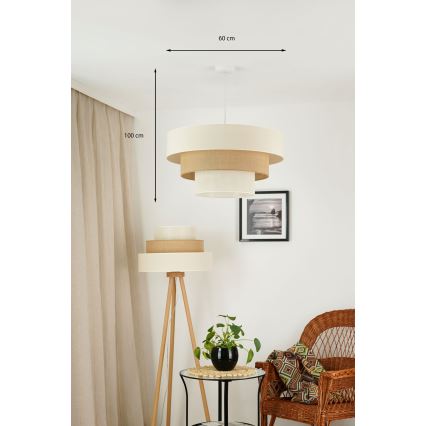 Brilagi - Lampadario a sospensione con filo DENVER LUNETA 1xE27/15W/230V diametro 60 cm beige/marrone/color crema