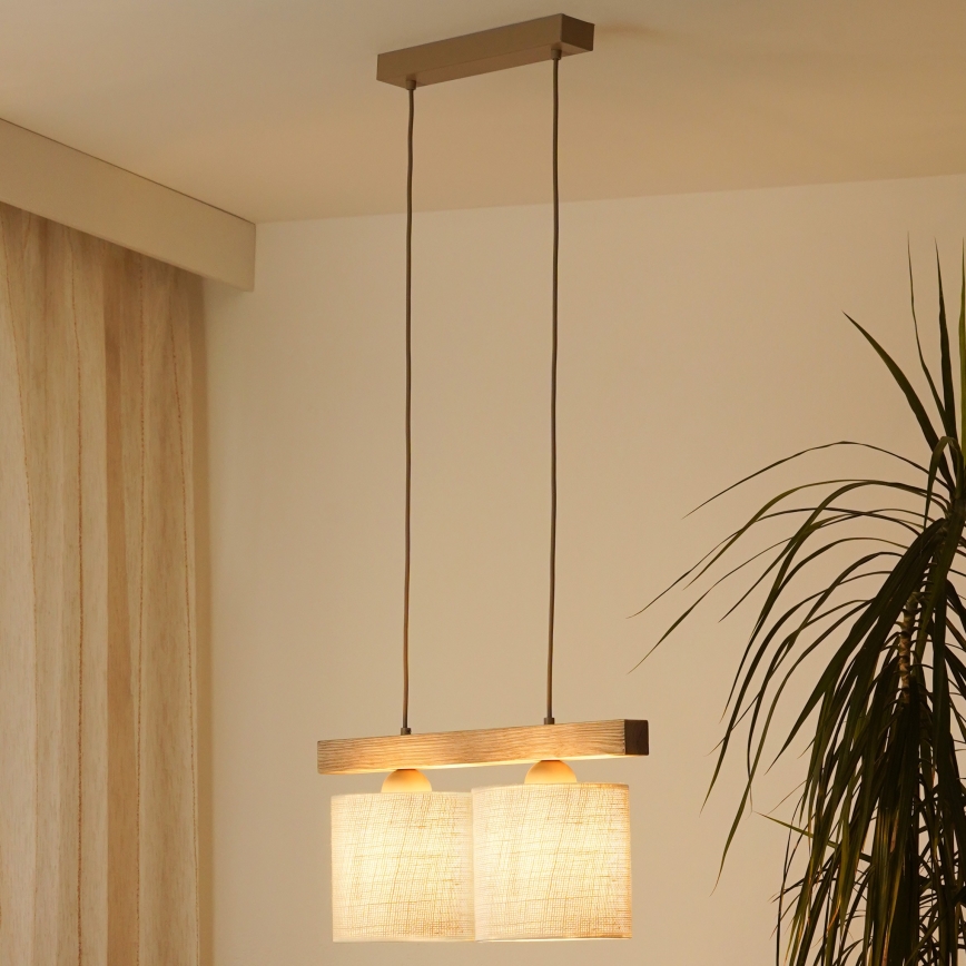 Brilagi - Lampadario a sospensione con filo FOREST 2xE27/15W/230V pino/marrone/color crema