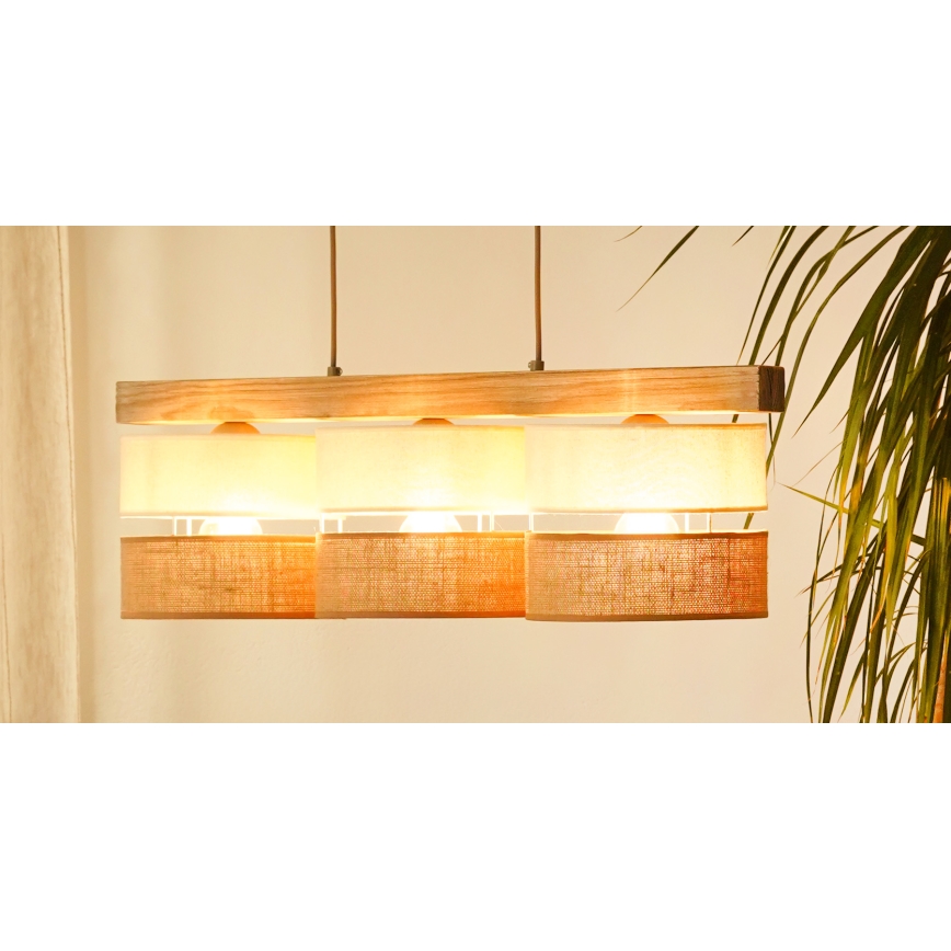 Brilagi - Lampadario a sospensione con filo FOREST 3xE27/15W/230V pino/beige/color crema