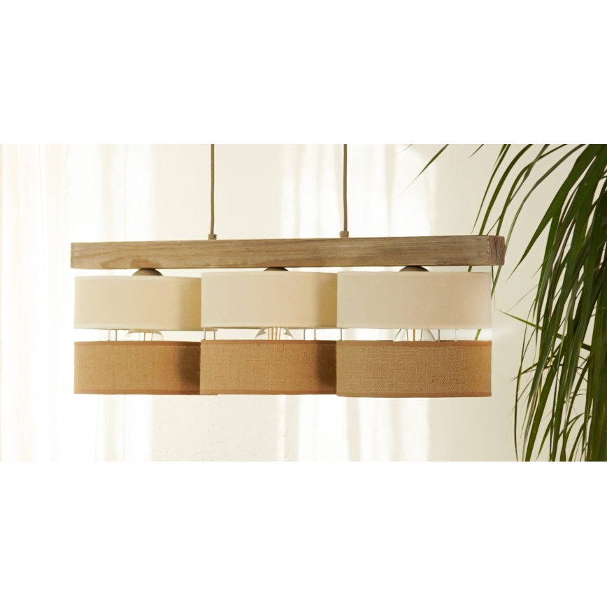 Brilagi - Lampadario a sospensione con filo FOREST 3xE27/15W/230V pino/beige/color crema
