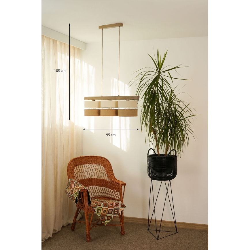 Brilagi - Lampadario a sospensione con filo FOREST 3xE27/15W/230V pino/beige/color crema