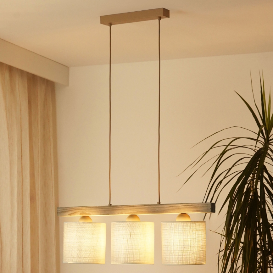 Brilagi - Lampadario a sospensione con filo FOREST 3xE27/15W/230V pino/marrone/color crema