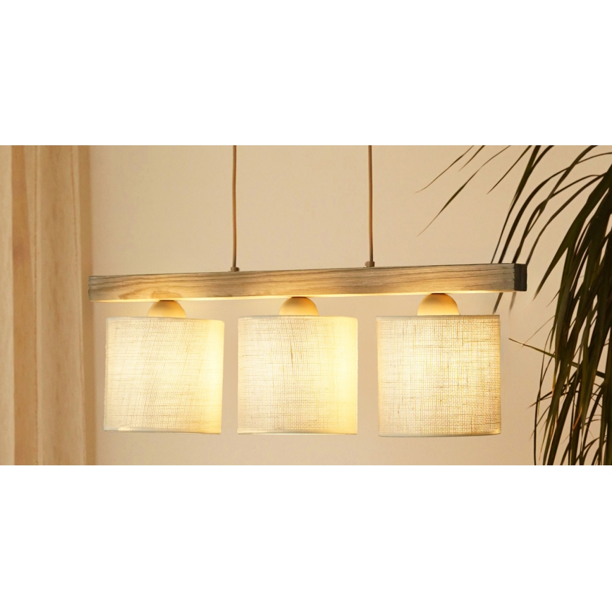 Brilagi - Lampadario a sospensione con filo FOREST 3xE27/15W/230V pino/marrone/color crema