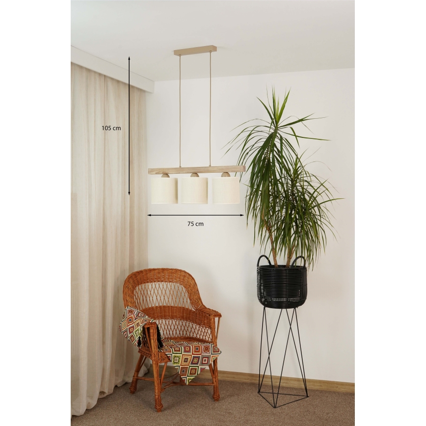 Brilagi - Lampadario a sospensione con filo FOREST 3xE27/15W/230V pino/marrone/color crema