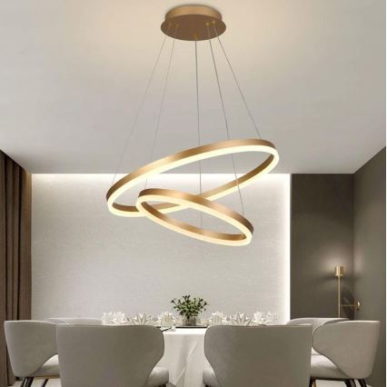Brilagi - Lampadario a sospensione con filo LED dimmerabile CIRCLE LED/70W/230V 3000-6500K oro + telecomando