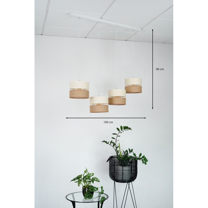 Brilagi - Lampadario a sospensione con filo ROYAL YUTE 4xE27/15W/230V beige/color crema/bianco