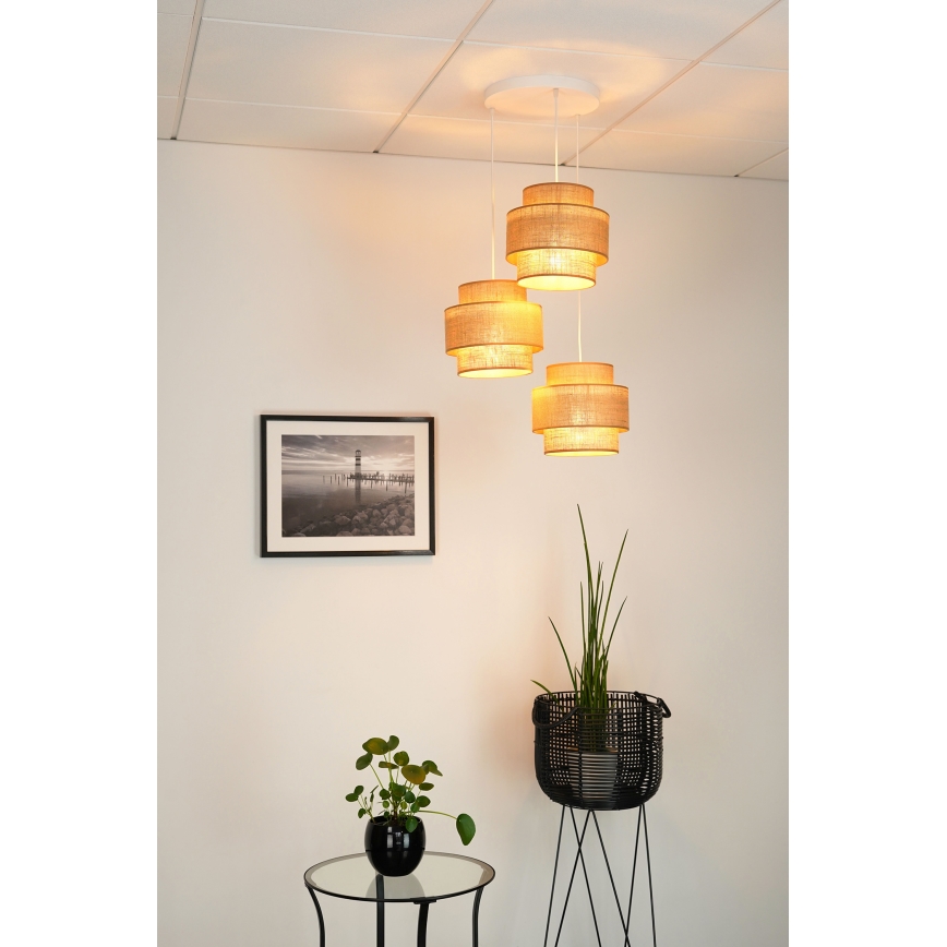 Brilagi - Lampadario a sospensione con filo SPACE YUTE 3xE27/15W/230V beige/bianco
