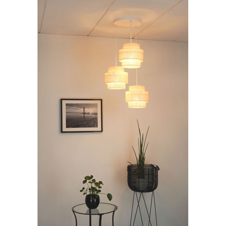 Brilagi - Lampadario a sospensione con filo SPACE YUTE 3xE27/15W/230V color crema/bianco