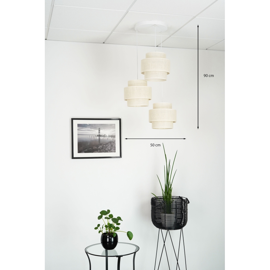 Brilagi - Lampadario a sospensione con filo SPACE YUTE 3xE27/15W/230V color crema/bianco